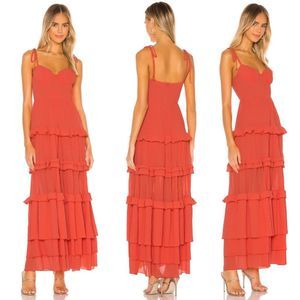 TULAROSA Tinsley Tiered Crepe Maxi Dress In Coral Size XXS